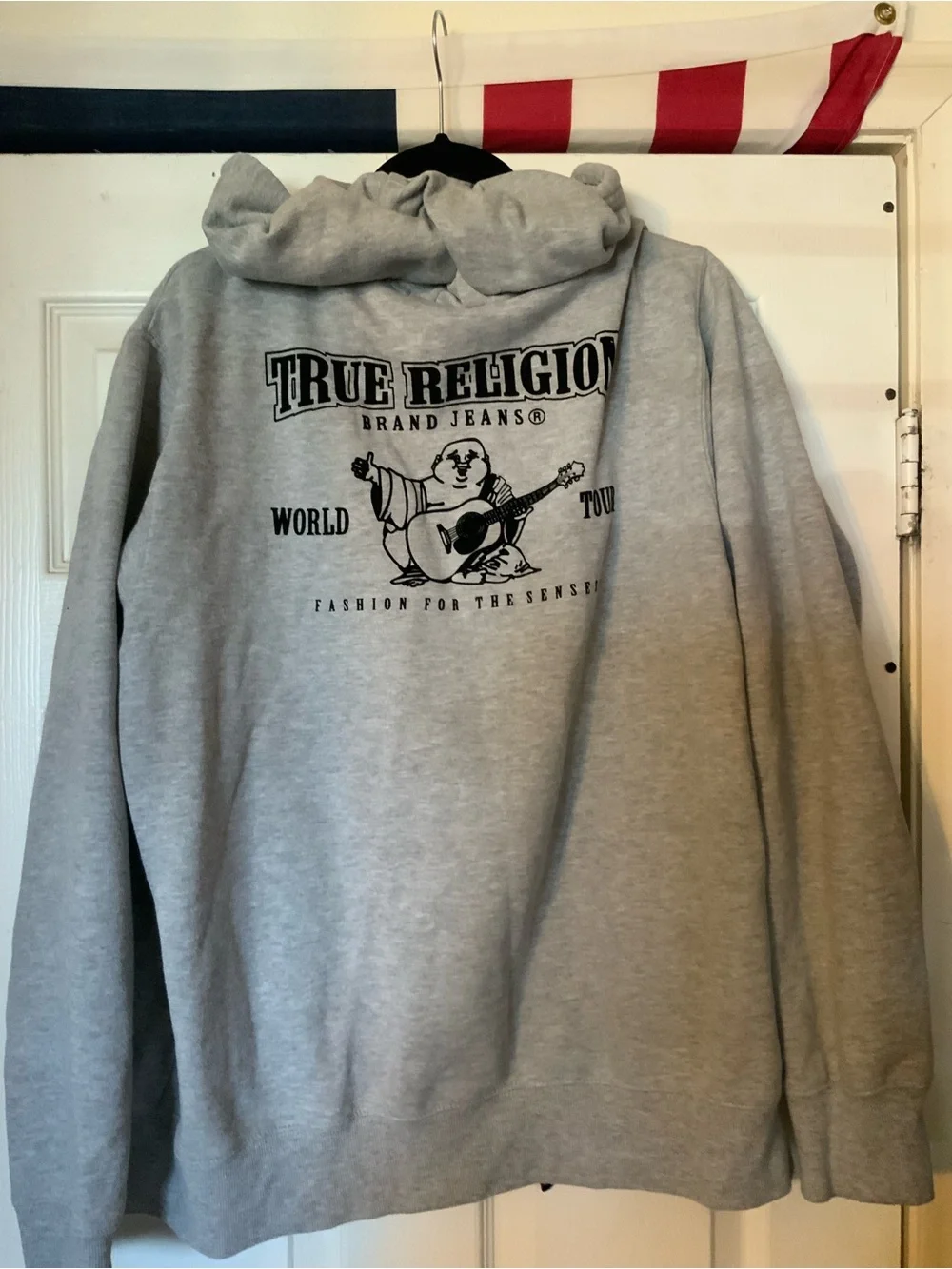 True Religion Gray Hooded Sweatshirt with Label